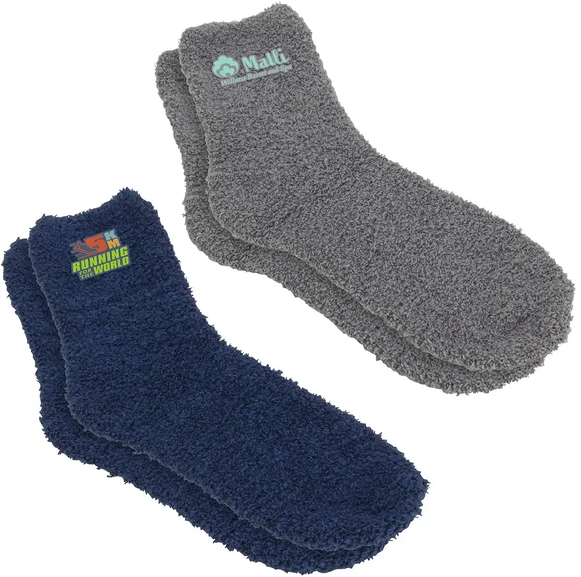 BeWell Cozy Comfort Coral Fleece Socks, custom branded fleece socks front view with logo