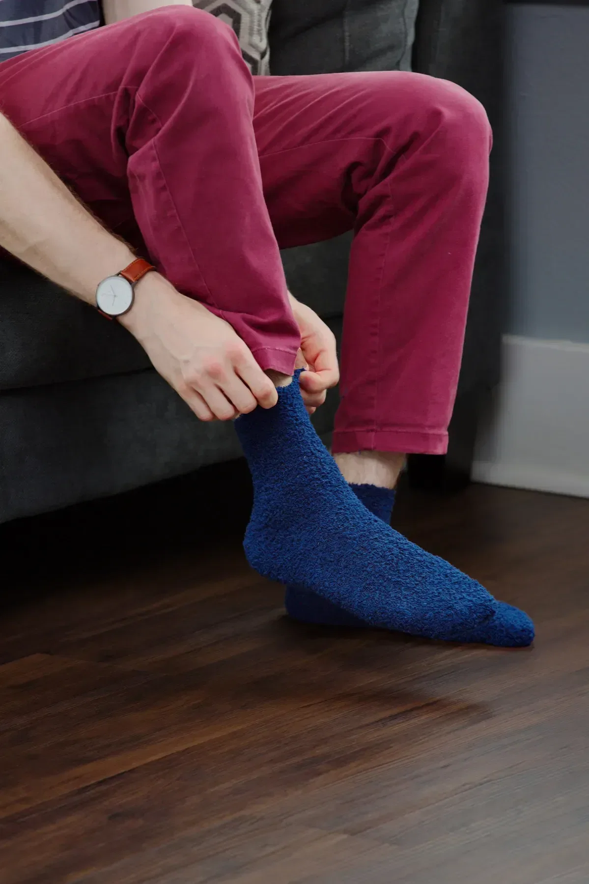 BeWell Cozy Comfort Coral Fleece Socks being worn