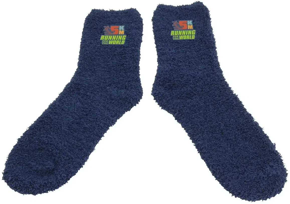 custom BeWell fleece socks close-up of ribbed cuff and branded logo detail