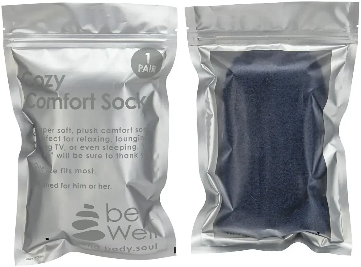 BeWell branded coral fleece socks, side view of warm cozy sock pair