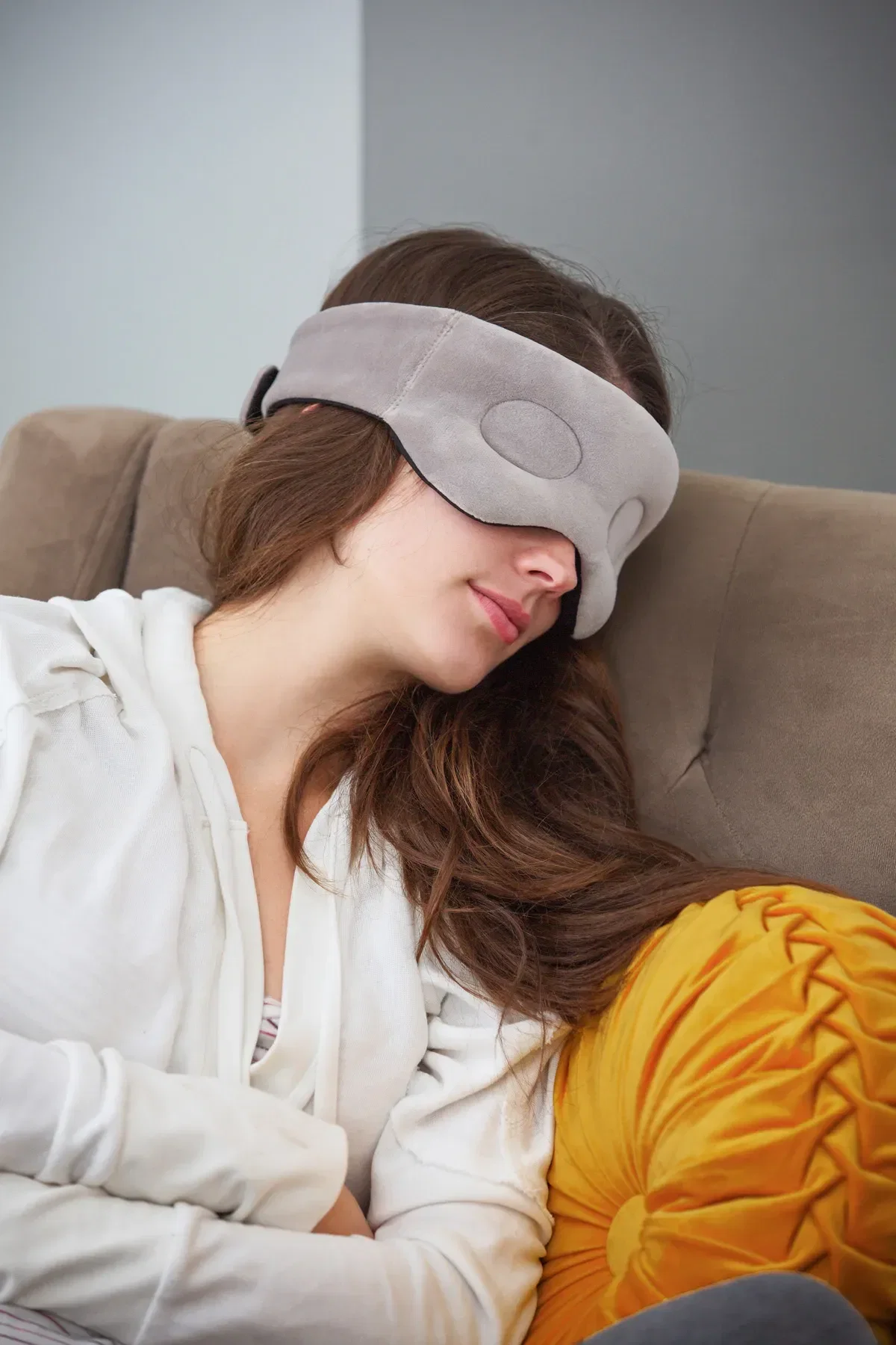 BeWell Flaxseed Heat Therapy Eye Mask being worn
