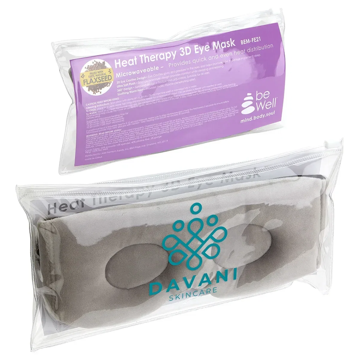 Close-up of the custom BeWell eye mask fabric and logo imprint area