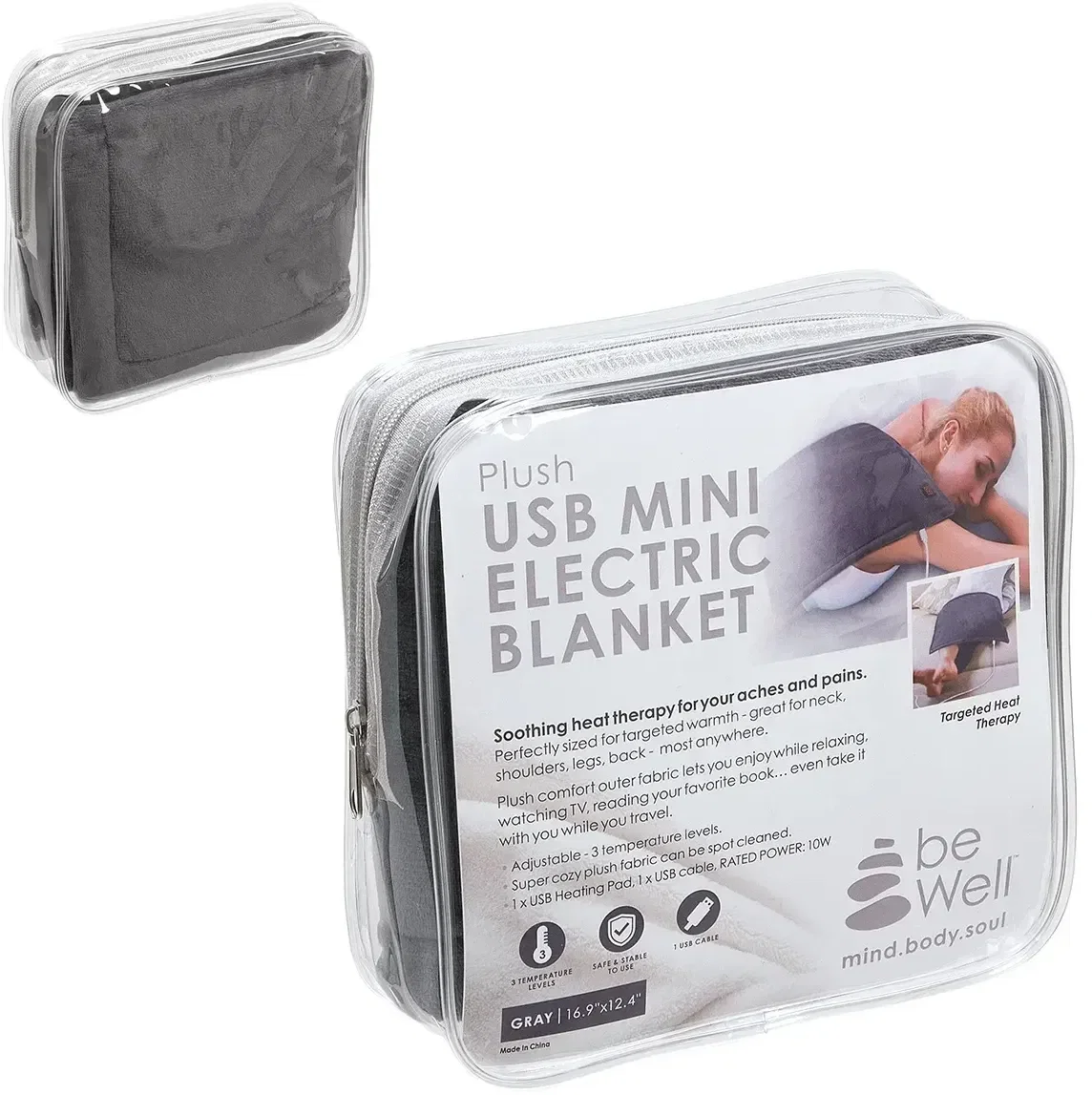 BeWell plush heating pad, custom logo imprint area detail