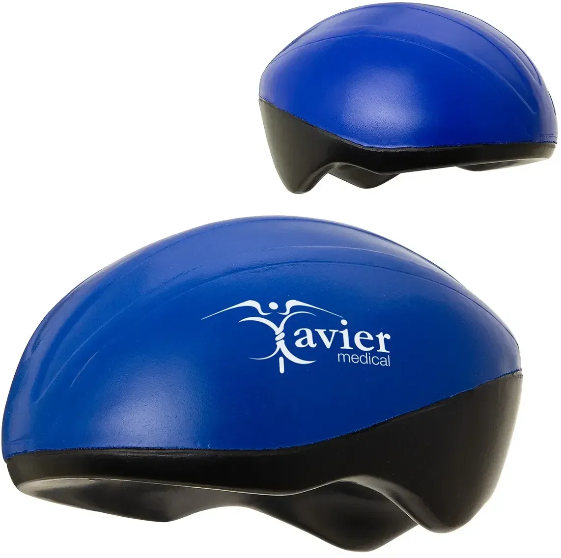 Custom bicycle helmet-shaped promotional stress reliever squeeze toy for branded cycling giveaways