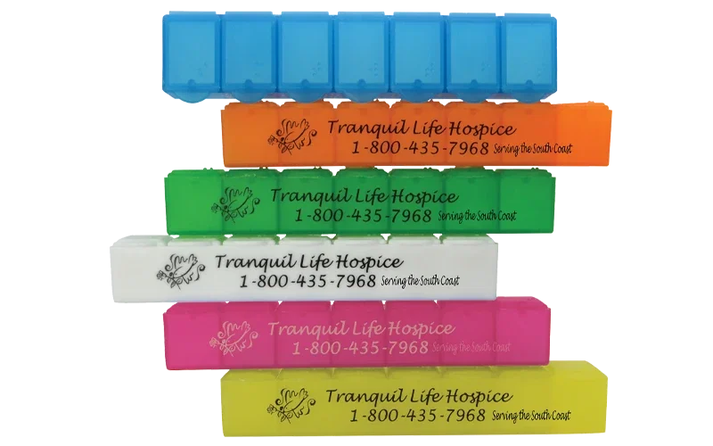 Big-7 Braille All-Week Pill Box. Braille weekly pill box with raised day labels for low-vision accessibility giveaways