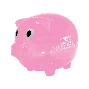 Pink Big Boy Piggy Bank, 5" x 4" Plastic, 1-Color Imprint