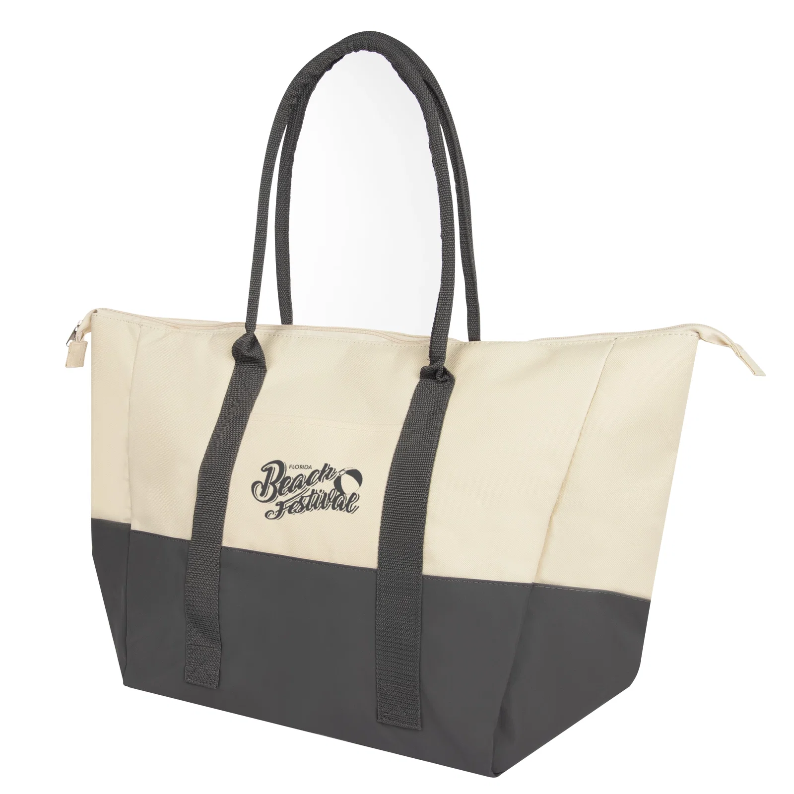 Handles rise from the top edge for shoulder carry