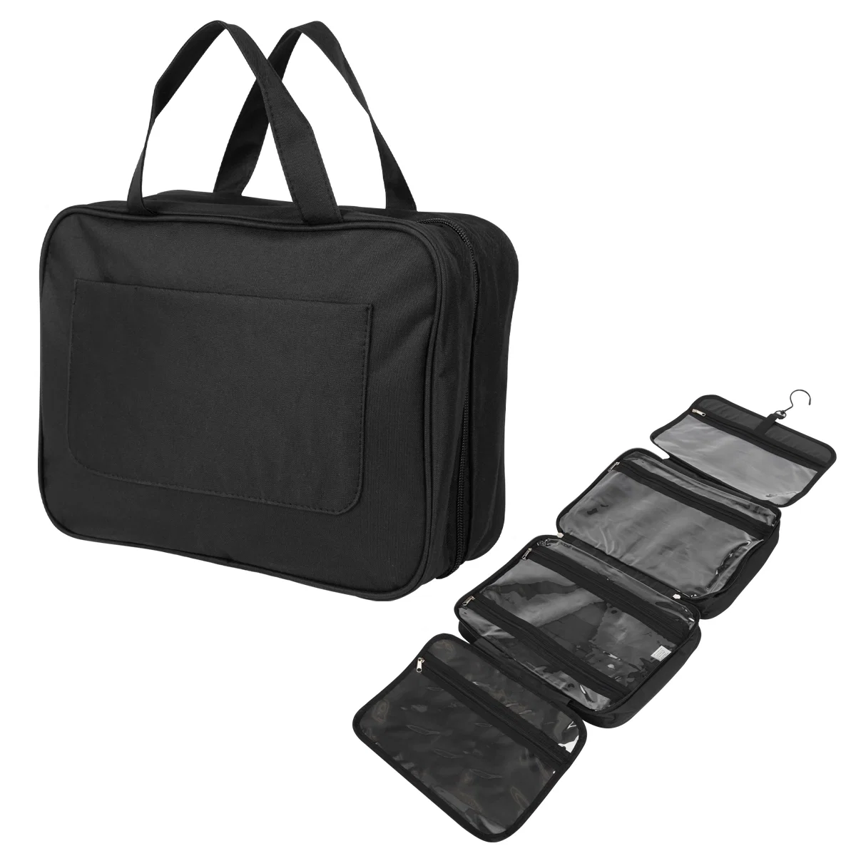 Unzipped case opened flat to show the storage space inside