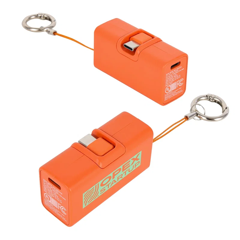 Angled view of the custom Bijou power bank showing its compact housing