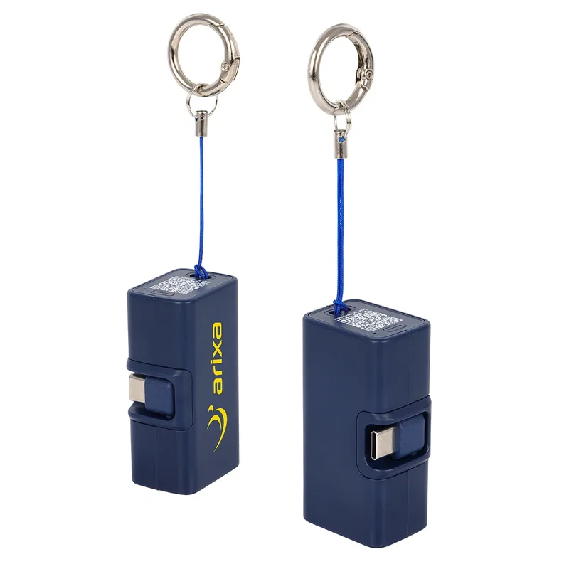 Retail packaging for the custom Bijou 1200mAh UL Listed Power Bank with keyring