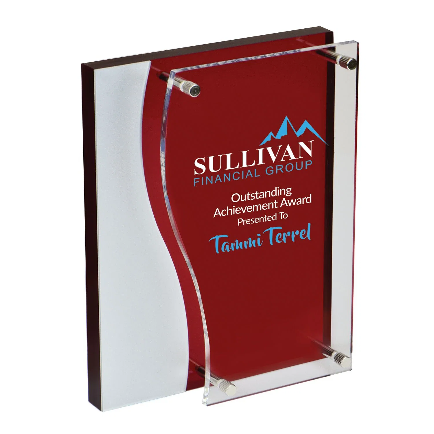 Custom Printed Bilevel Red Acrylic Award — Clear / Red — view 2