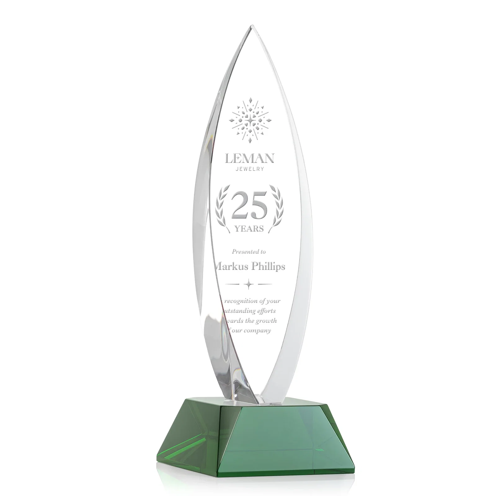 Custom Birchwood Teardrop Custom Crystal Award for volunteer appreciation