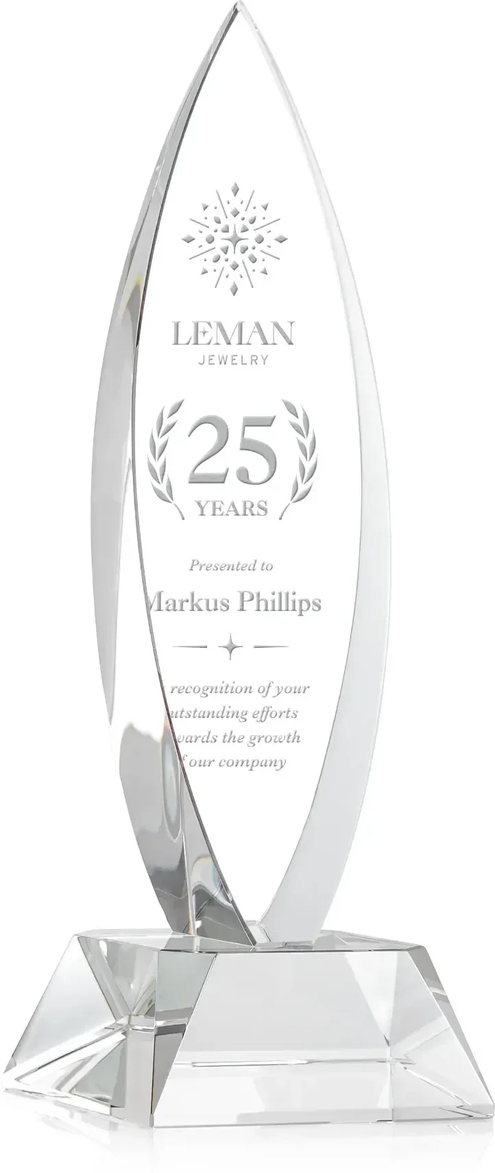 Birchwood Teardrop Custom Crystal Award — view 2