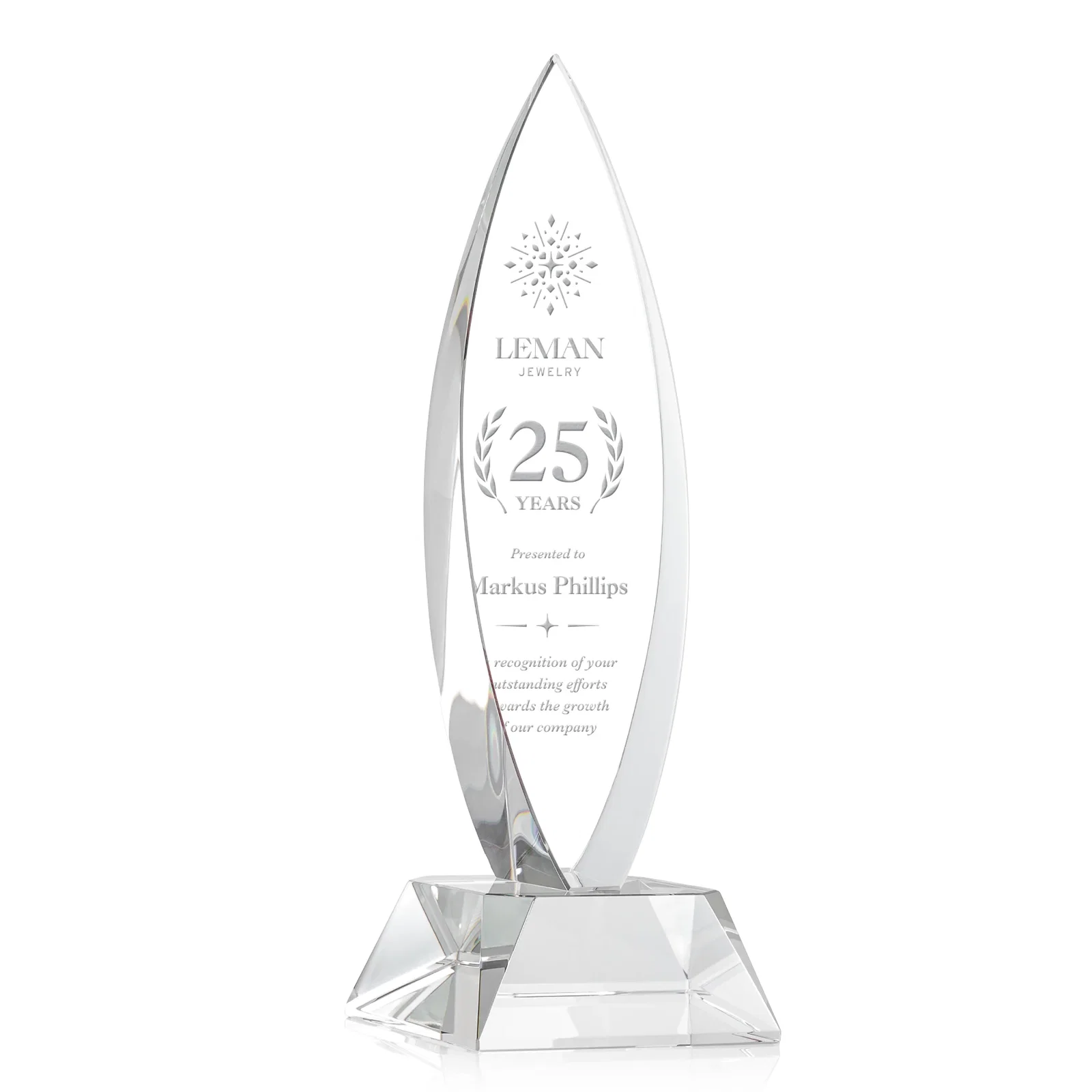 Custom Birchwood Teardrop Custom Crystal Award for donor appreciation