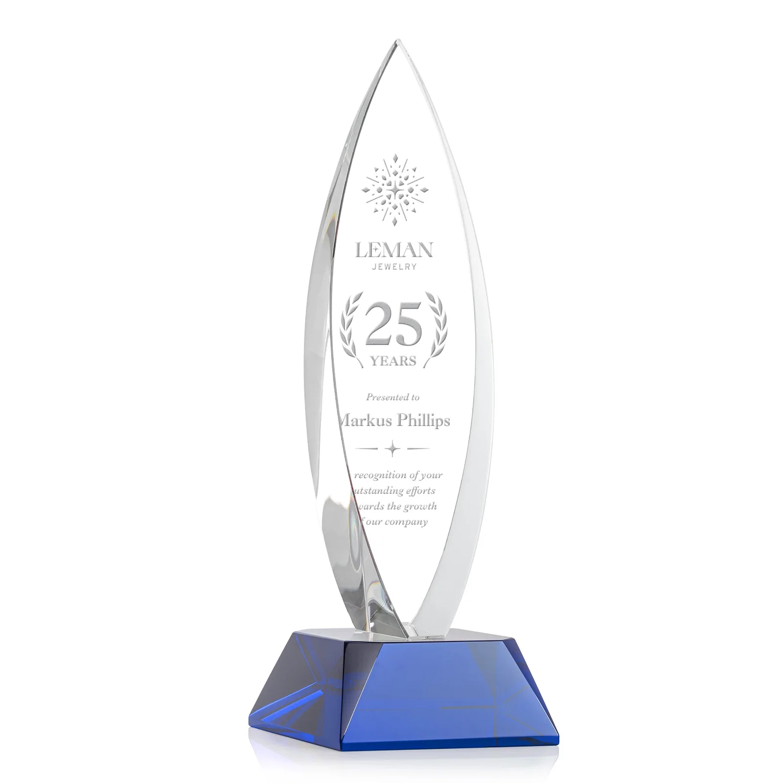 Custom Birchwood Teardrop Custom Crystal Award for safety achievement programs