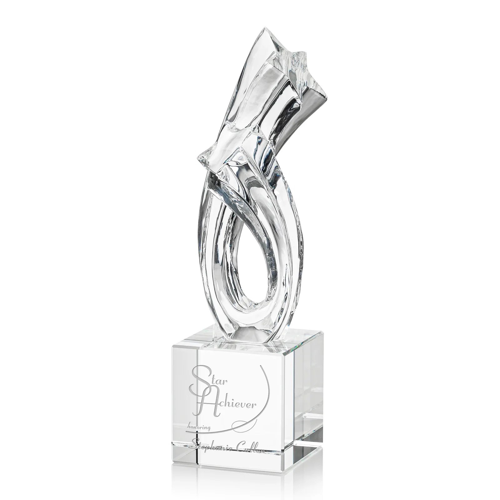 Custom Optical Crystal Star Award With a Tall, Narrow Silhouette for corporate award ceremonies