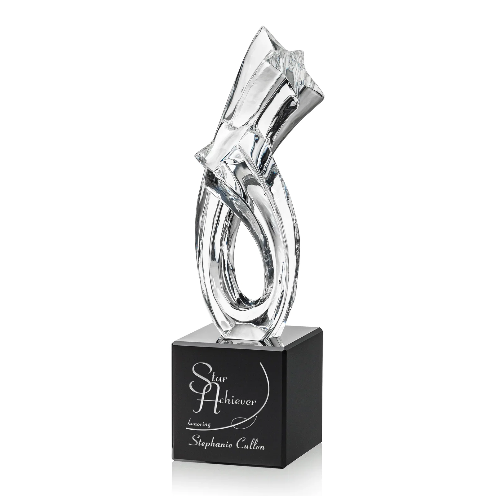 Custom Optical Crystal Star Award With a Tall, Narrow Silhouette for service anniversary gifts