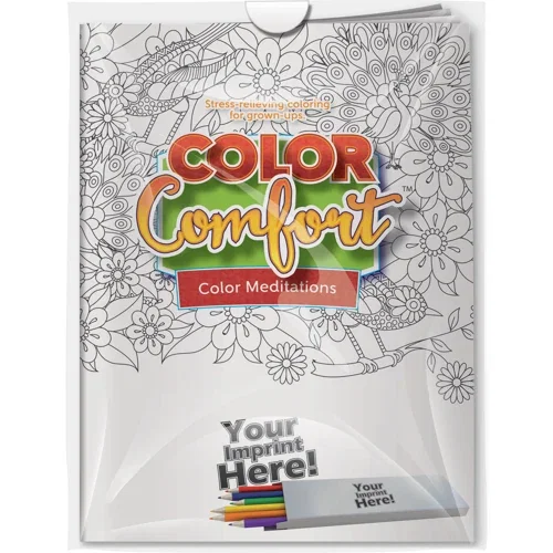 Birds adult coloring book and 6 colored pencils combo pack in poly bag