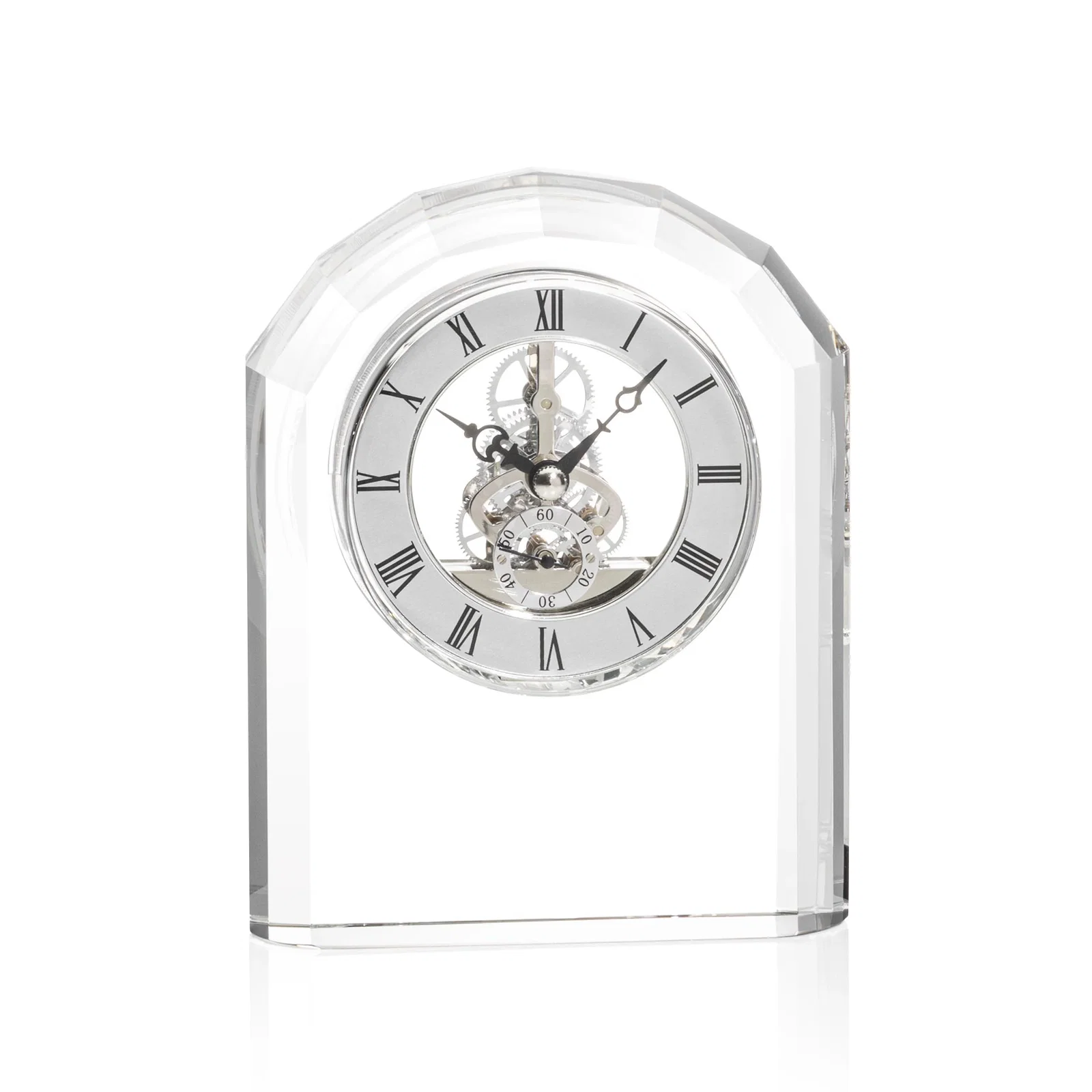 Custom Curved Optical Crystal Desk Clock with Silver Face for sales achievement awards