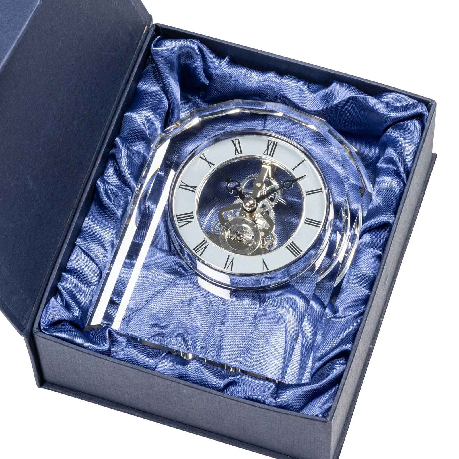 Custom Curved Optical Crystal Clock on Crystal Base for volunteer appreciation
