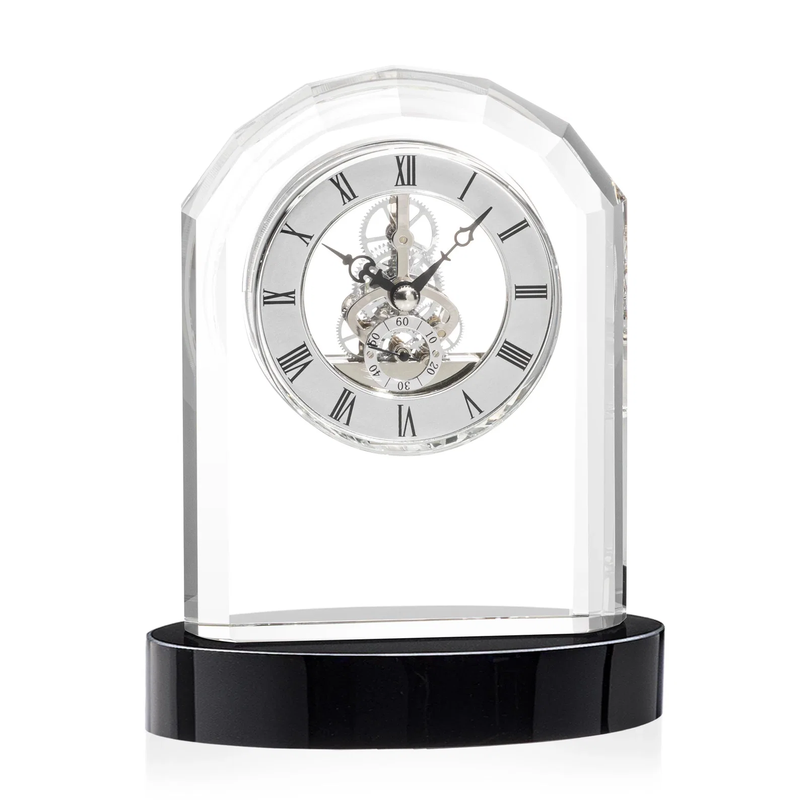 Personalized Curved Optical Crystal Clock on Crystal Base for safety achievement programs