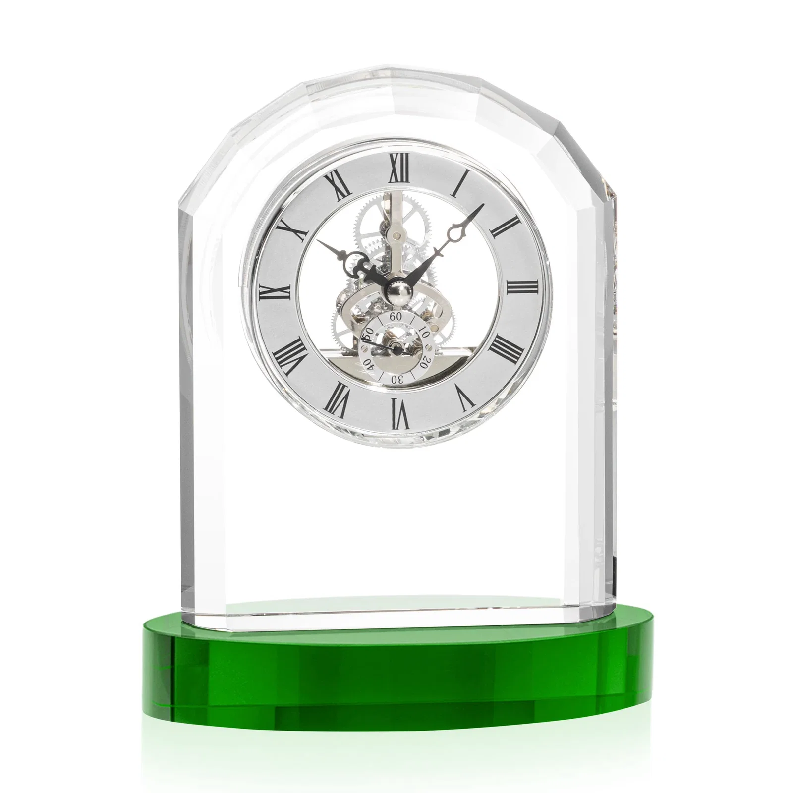 Personalized Curved Optical Crystal Clock on Crystal Base for dealer and partner awards