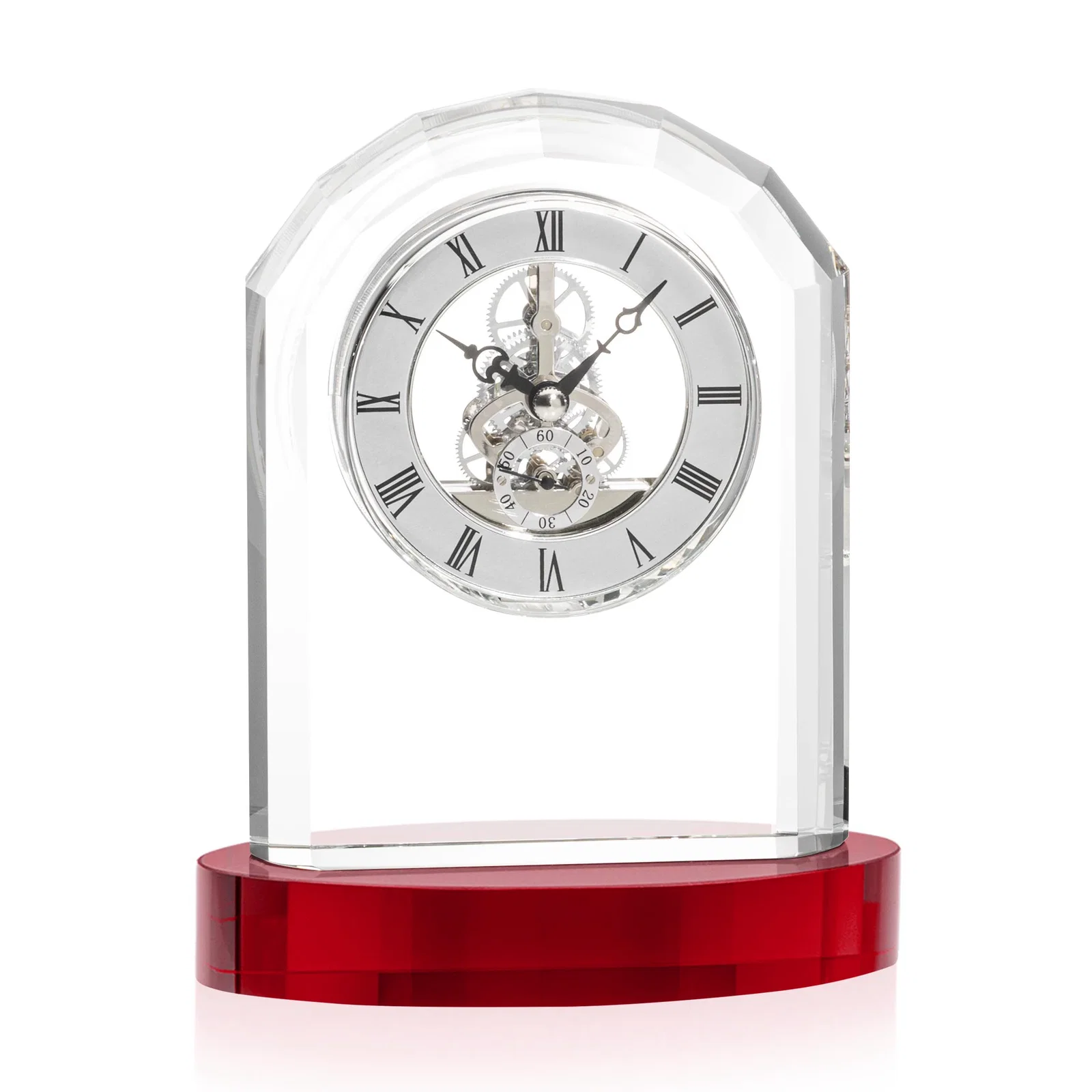Promotional Curved Optical Crystal Clock on Crystal Base for sales achievement awards