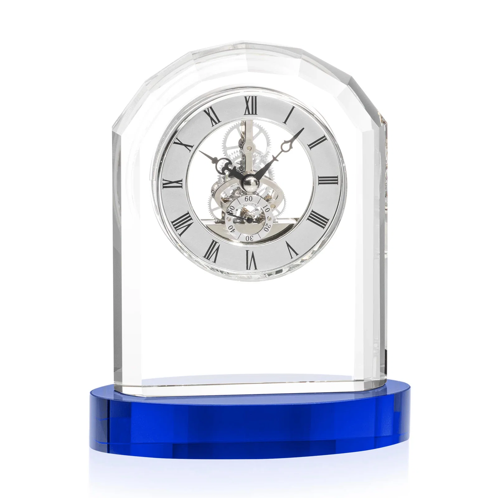 Promotional Curved Optical Crystal Clock on Crystal Base for team milestone celebrations