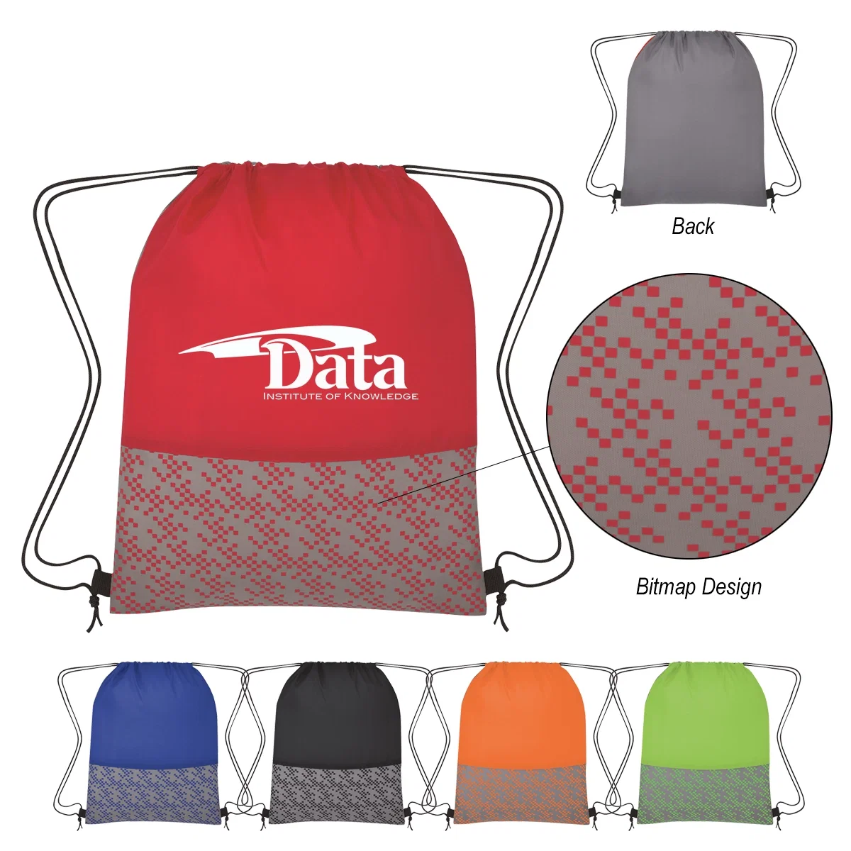 Lightweight drawstring backpack with a large printable front panel