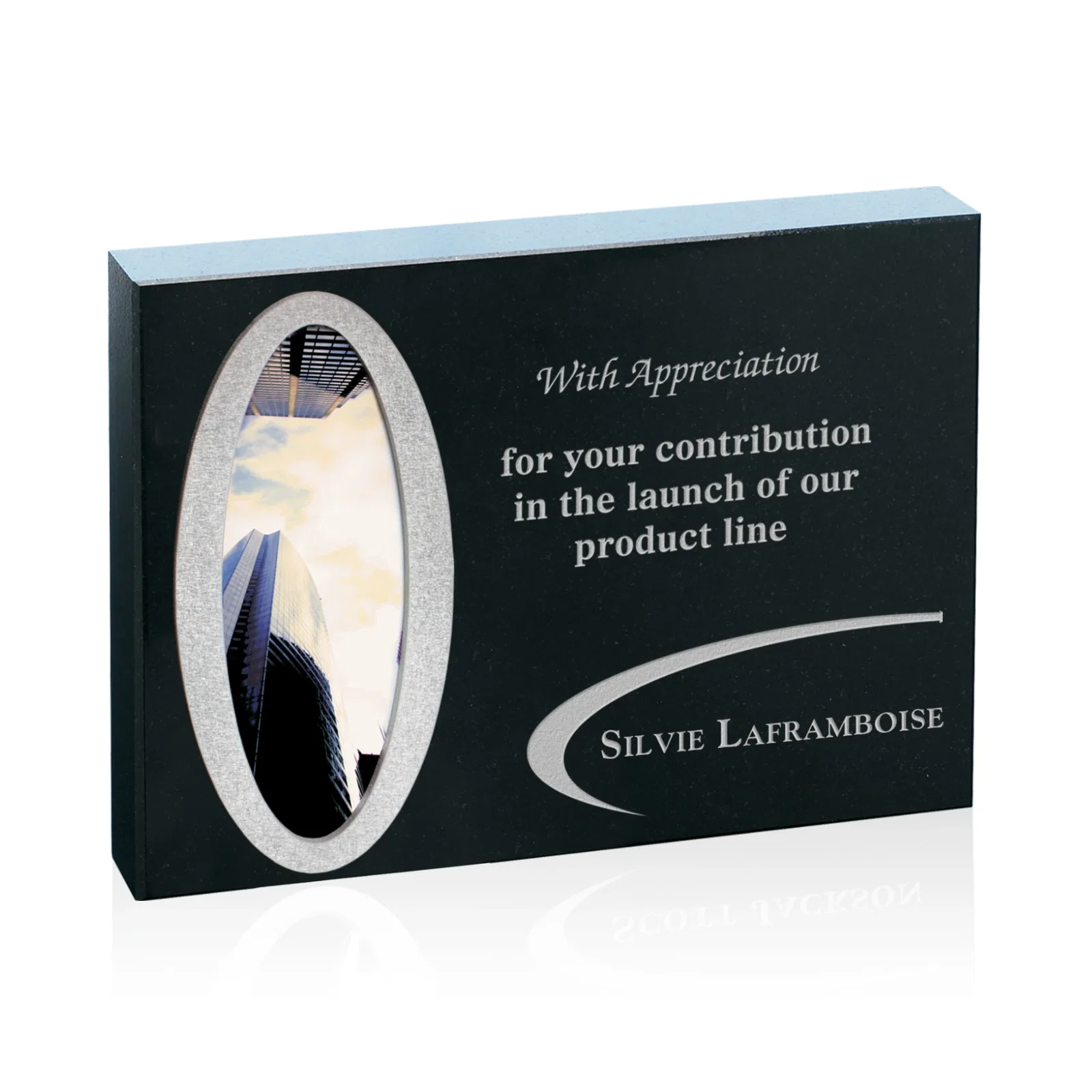 Custom Black Granite Cardoso Award with Sublimation Plate - 4X6 — view 3