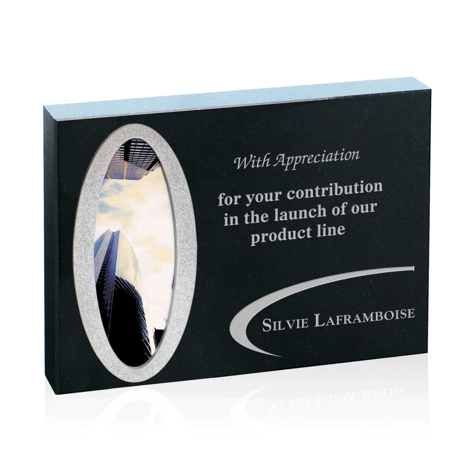 Custom Black Granite Cardoso Award with Sublimation Plate - 4X6 — view 4