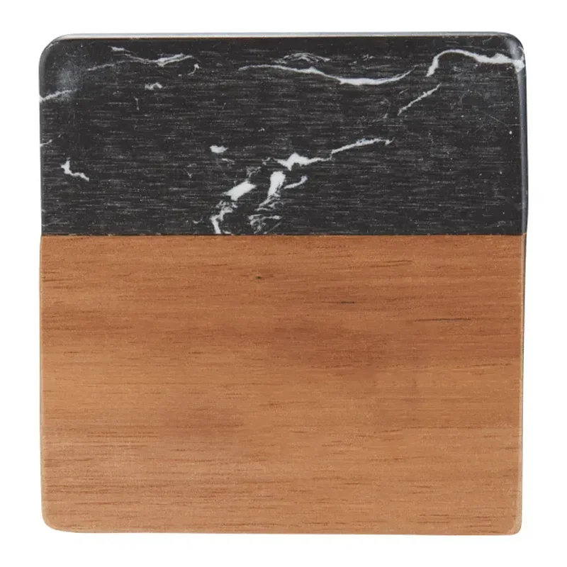 Black Marble and Wood Coaster Set — view 2