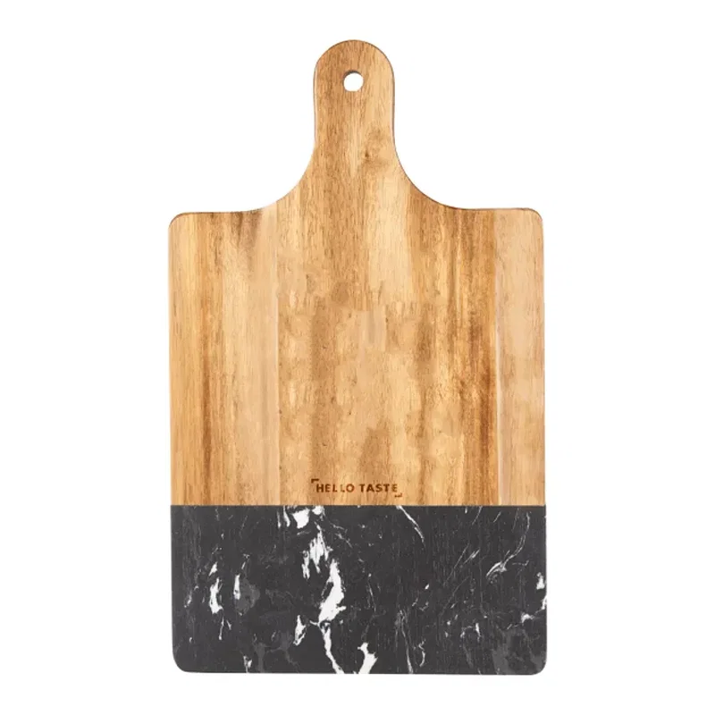 Custom Branded Black Marble and Wood Cutting Board