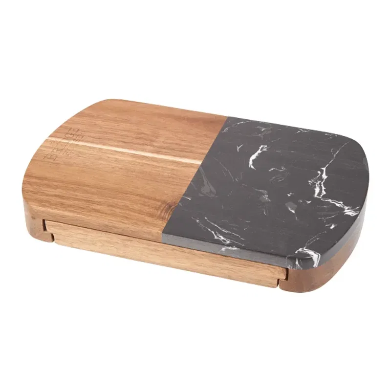 Personalized Black Marble and Acacia Cheese Board Set with Knives — view 10