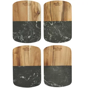 Black Marble and Acacia Cheese Board Set with Knives
