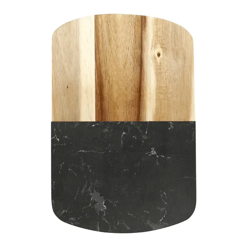 Personalized Black Marble and Acacia Cheese Board Set with Knives — view 3