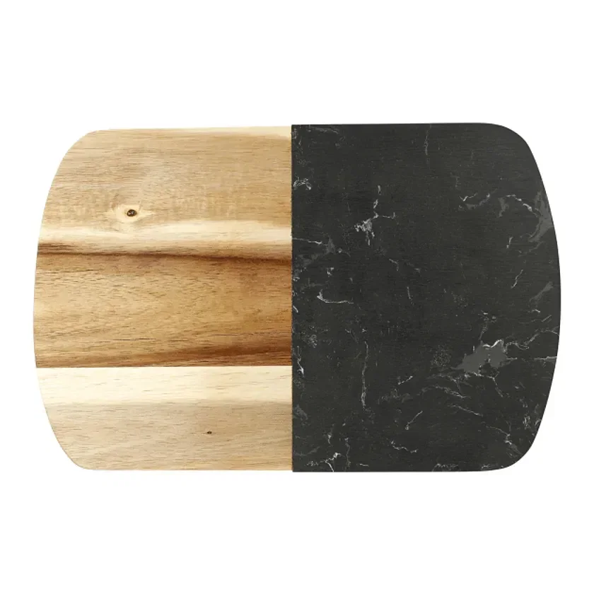 Personalized Black Marble and Acacia Cheese Board Set with Knives — view 4