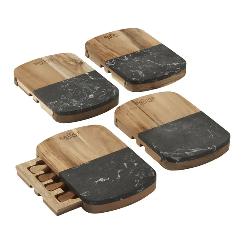 Personalized Black Marble and Acacia Cheese Board Set with Knives — view 7
