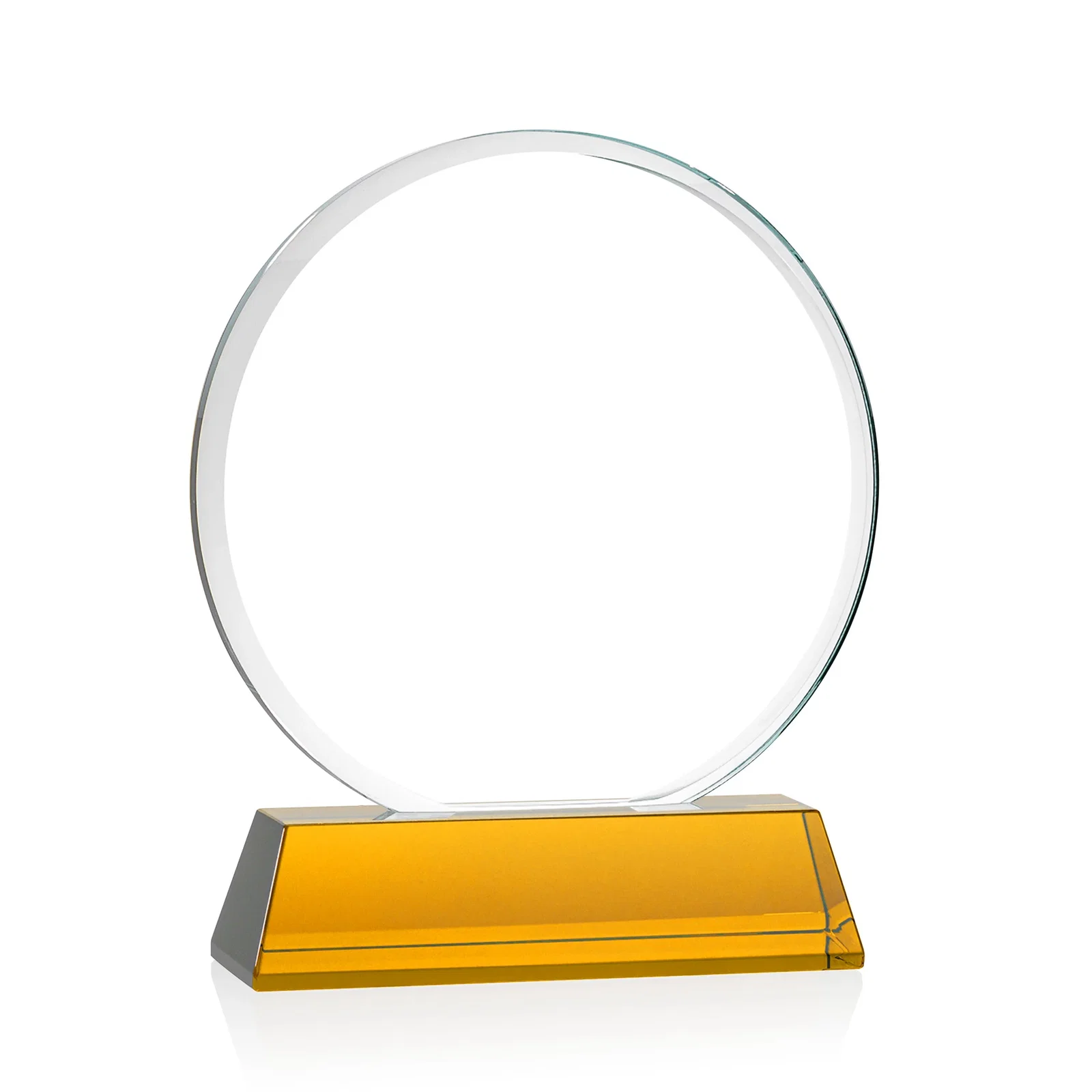 Personalized Starfire Crystal Double-Beveled Disc Award on Tall Tapered Base, with your logo for corporate award ceremonies