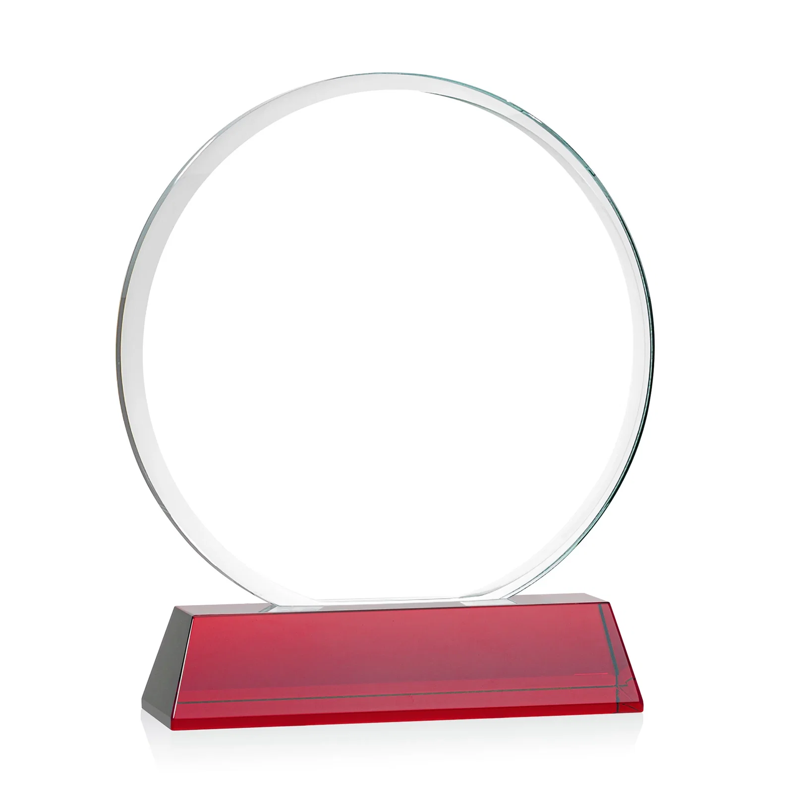 Promotional Starfire Crystal Double-Beveled Disc Award on Tall Tapered Base, with your logo for corporate award ceremonies