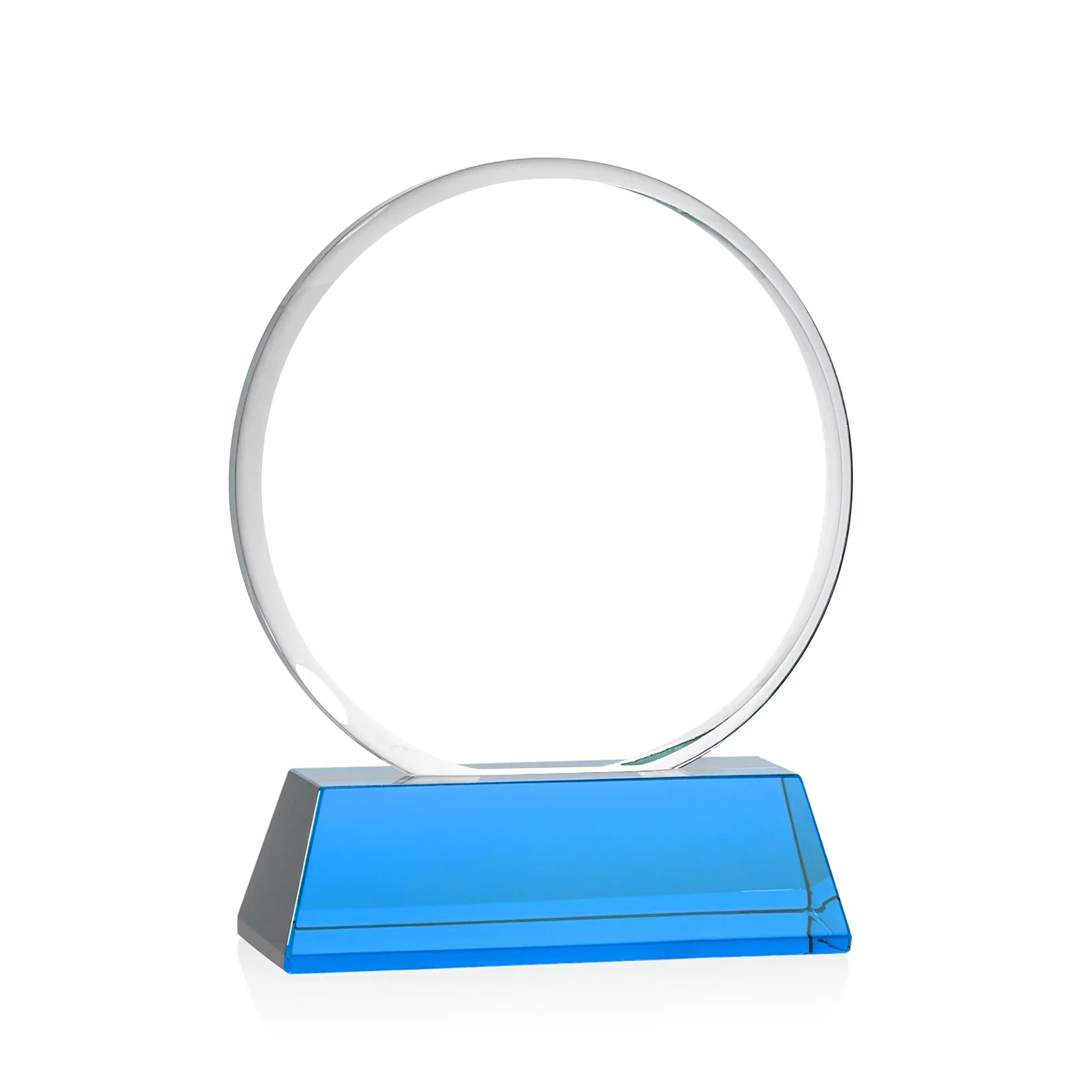 Promotional Starfire Crystal Double-Beveled Disc Award on Tall Tapered Base, with your logo for service anniversary gifts