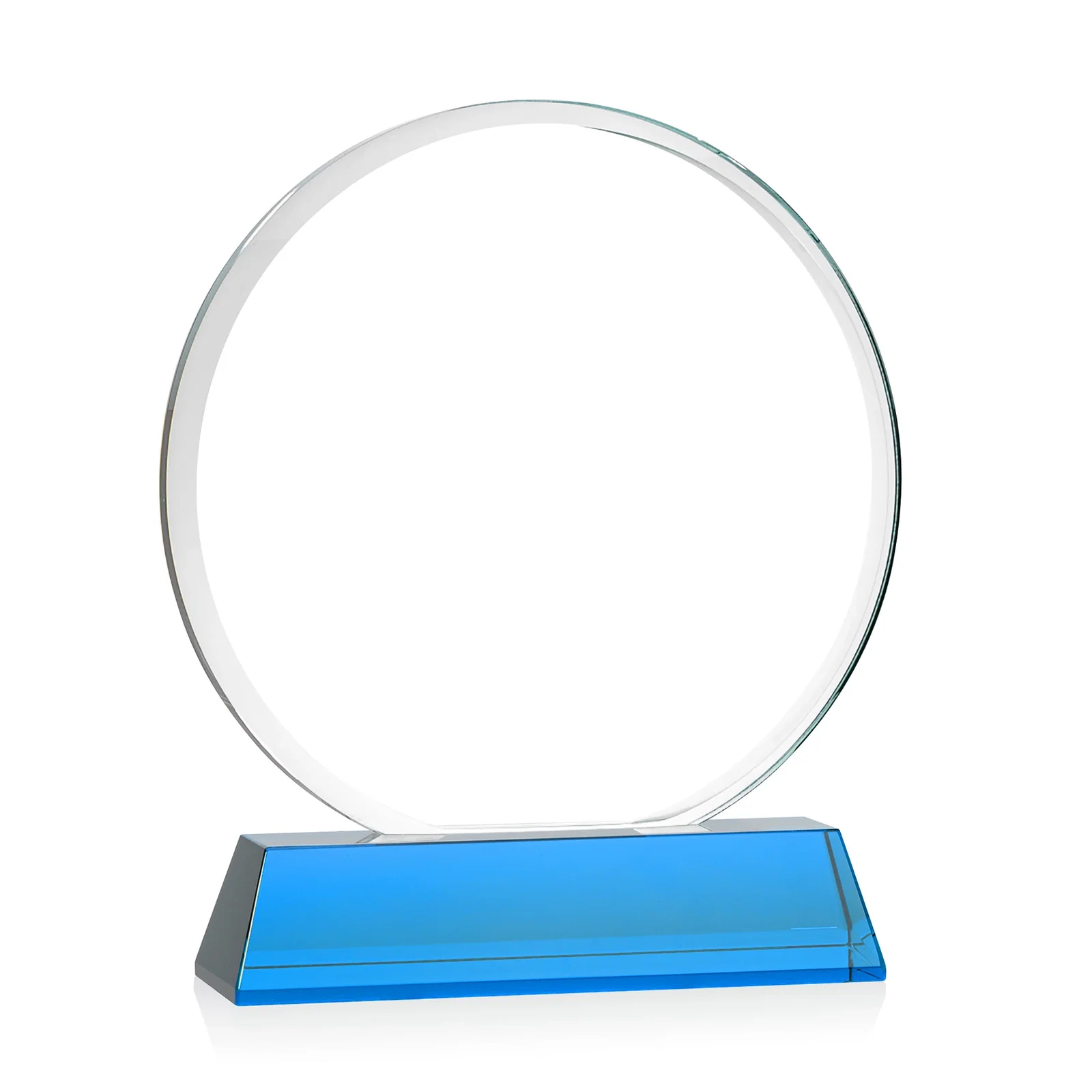 Promotional Starfire Crystal Double-Beveled Disc Award on Tall Tapered Base, with your logo for retirement presentations