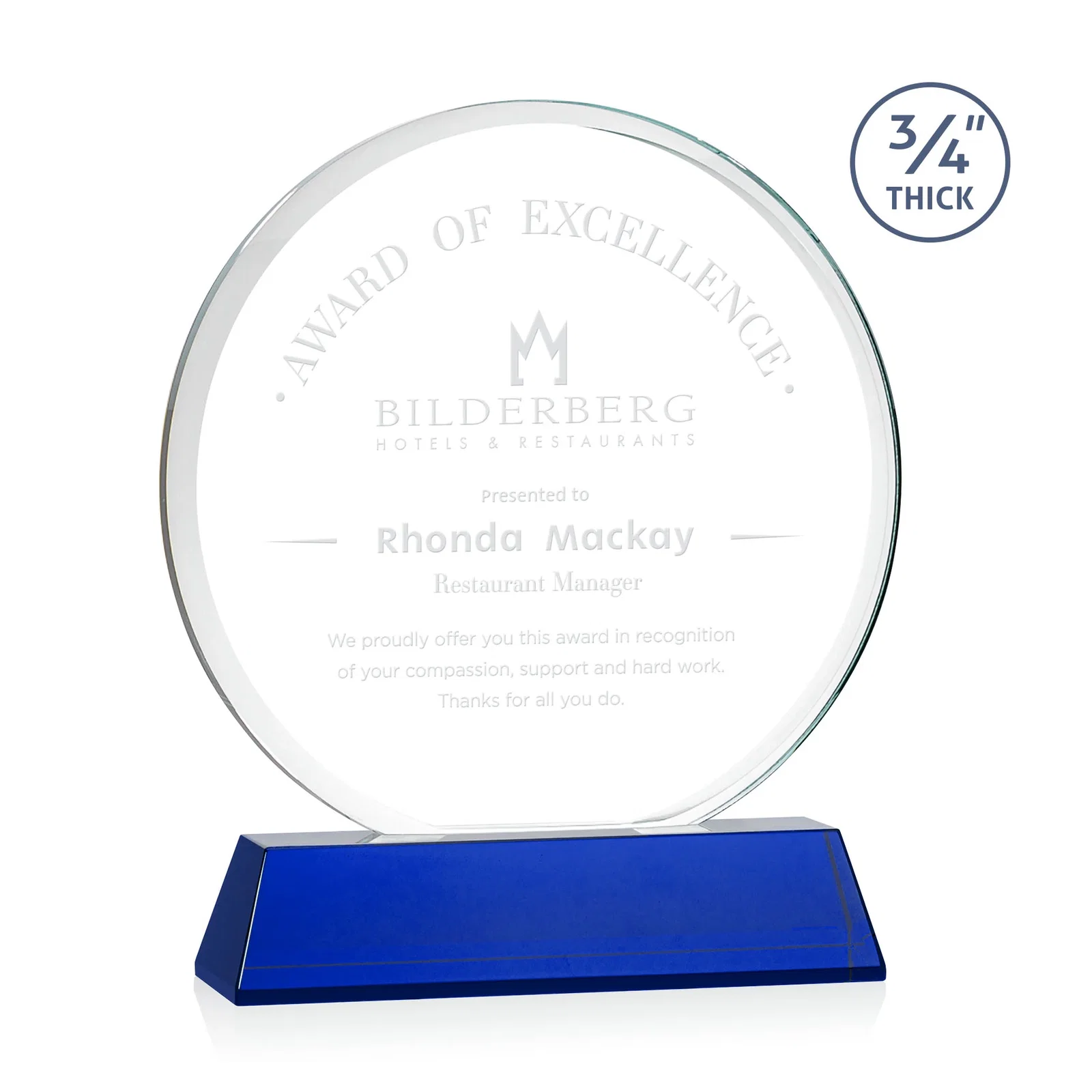 Personalized Starfire Crystal Double-Beveled Disc Award on Tall Tapered Base for graduation ceremonies