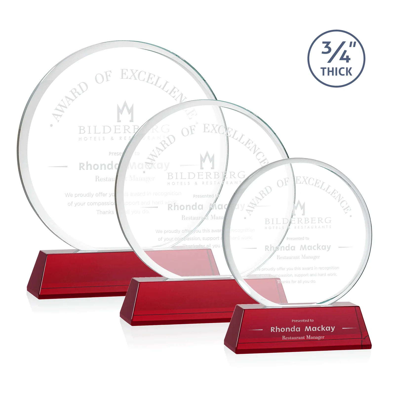 Personalized Starfire Crystal Double-Beveled Disc Award on Tall Tapered Base for safety achievement programs
