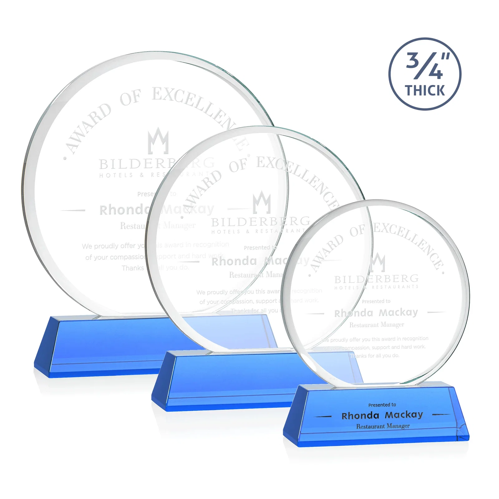 Promotional Starfire Crystal Double-Beveled Disc Award on Tall Tapered Base for employee recognition