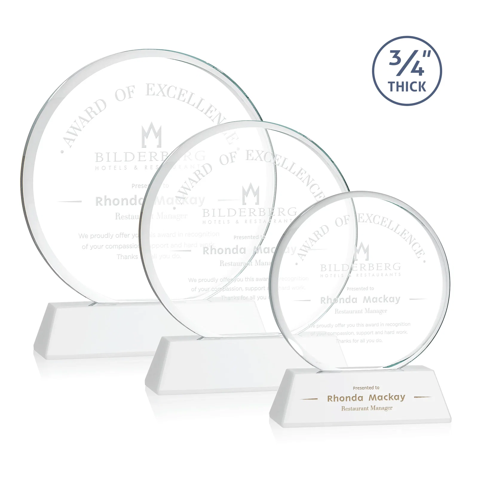 Promotional Starfire Crystal Double-Beveled Disc Award on Tall Tapered Base for retirement presentations