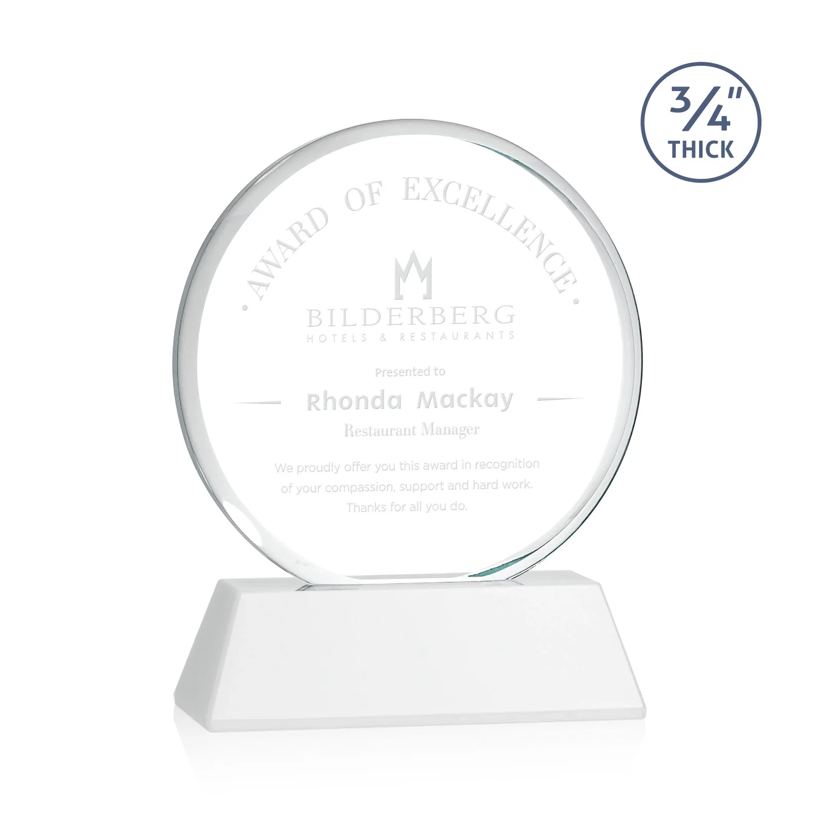 Promotional Starfire Crystal Double-Beveled Disc Award on Tall Tapered Base for team milestone celebrations
