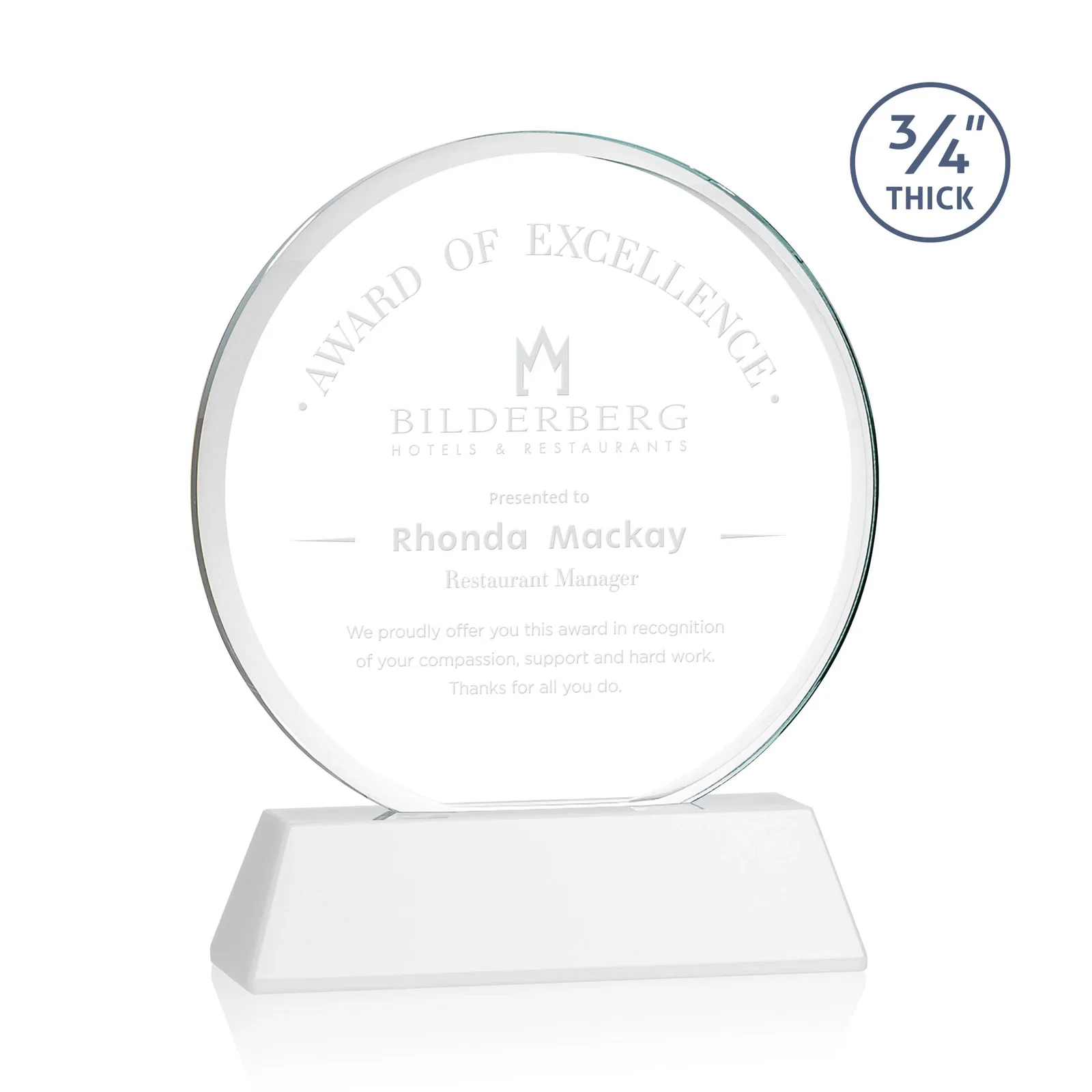 Promotional Starfire Crystal Double-Beveled Disc Award on Tall Tapered Base for donor appreciation