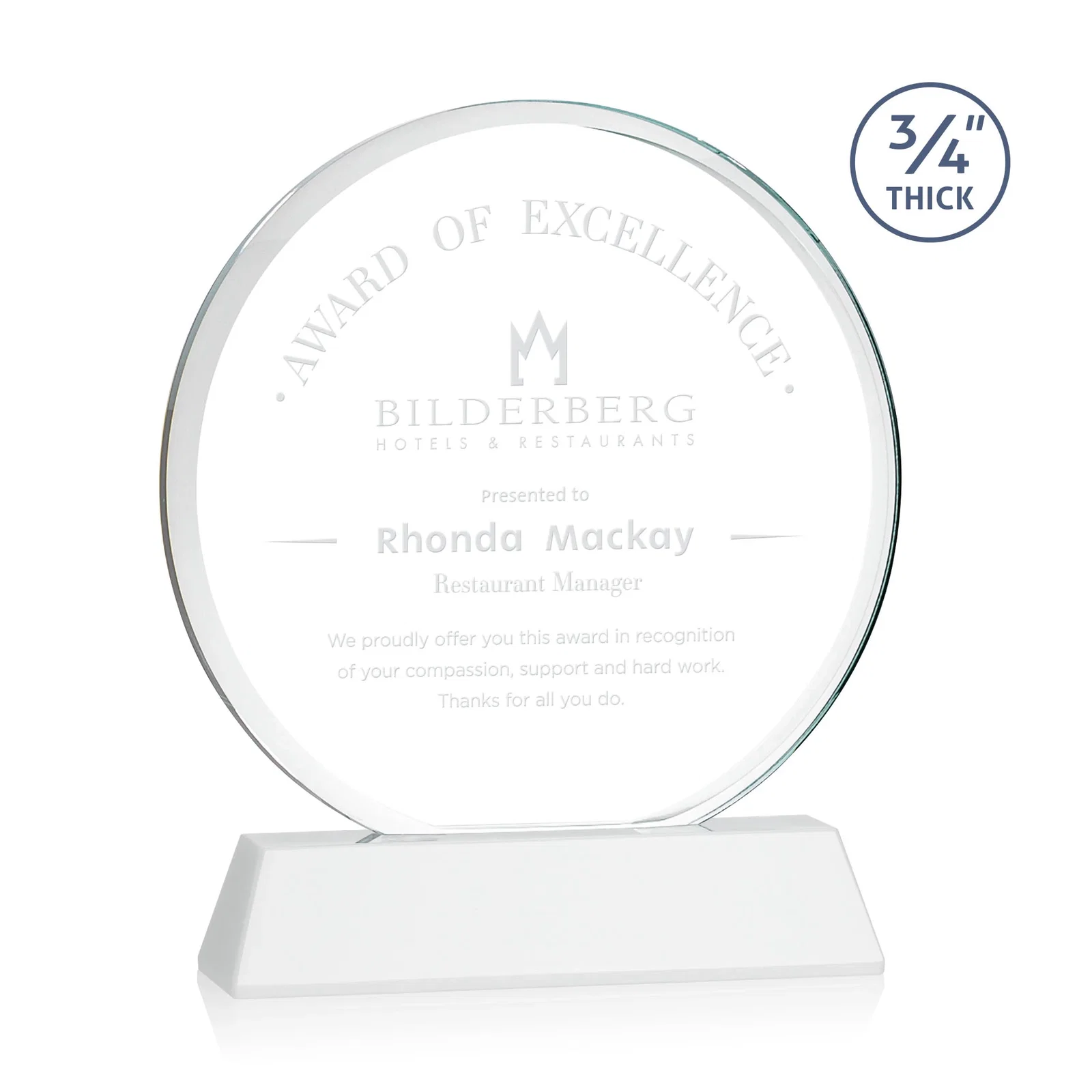 Promotional Starfire Crystal Double-Beveled Disc Award on Tall Tapered Base for graduation ceremonies