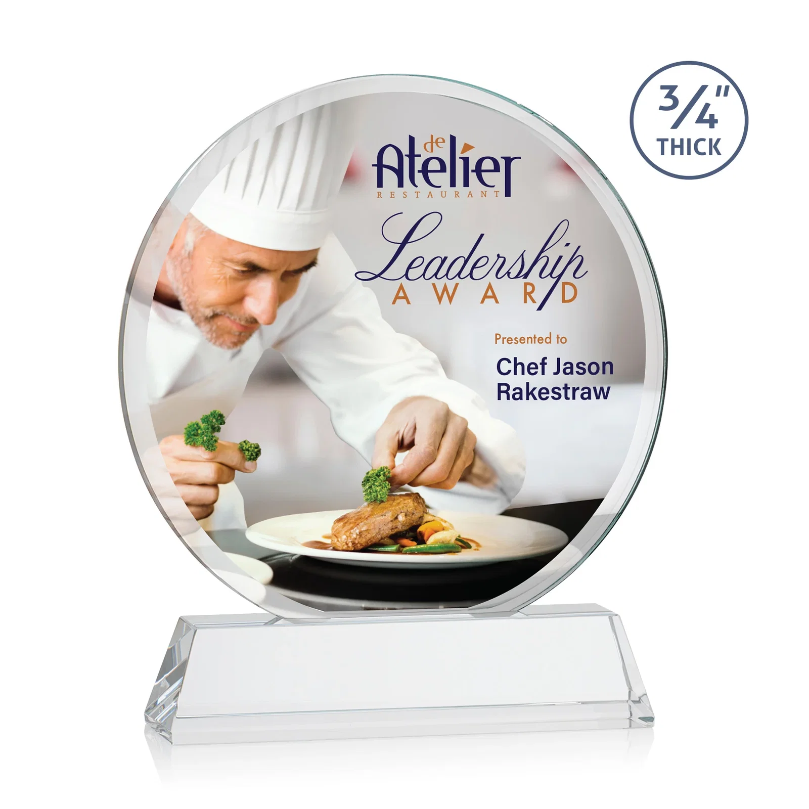 Promotional Starfire Crystal Double-Beveled Disc Award on Tall Tapered Base for company anniversary events